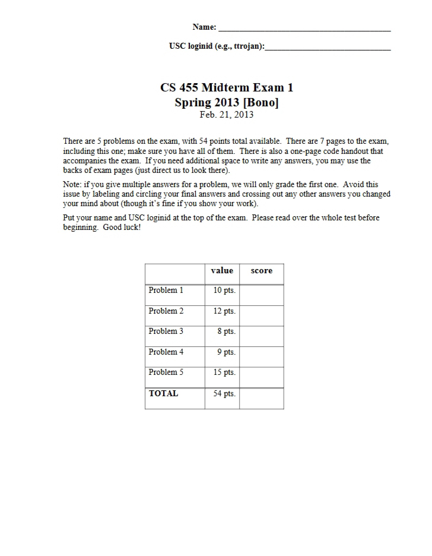 Midterm One Spring 2013
