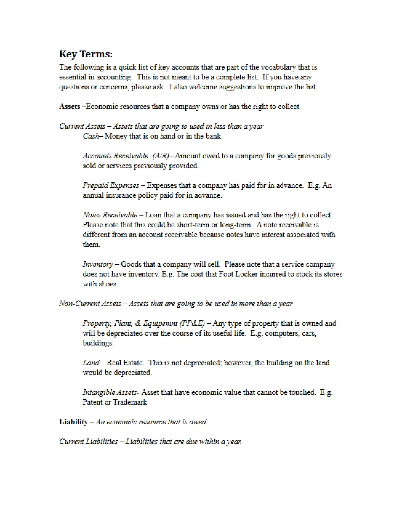 Financial Accounting Key Terms