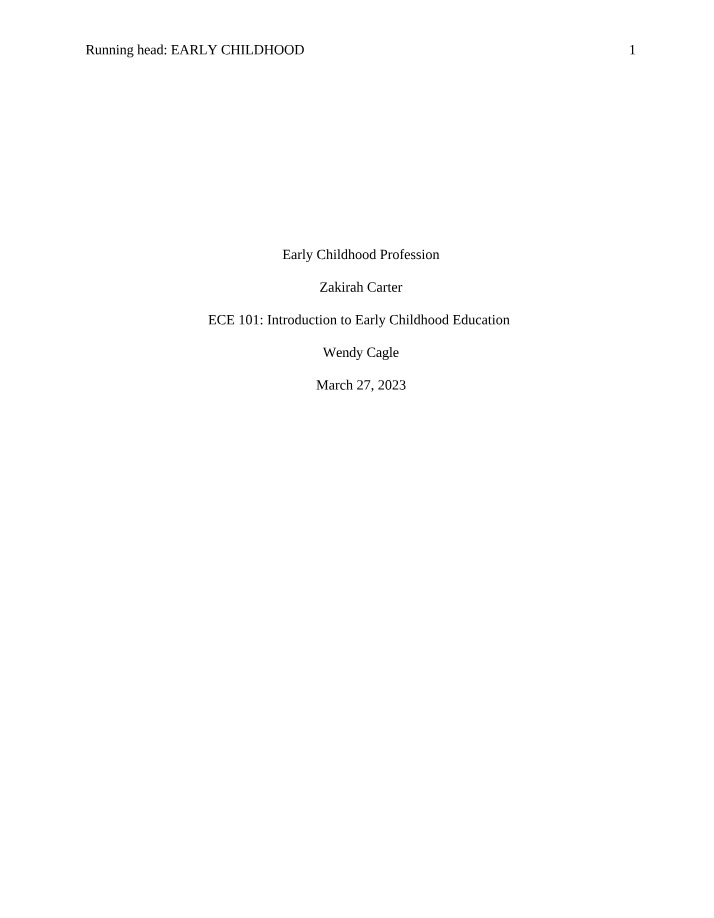 Final Paper - Introduction to Early Childhood Education