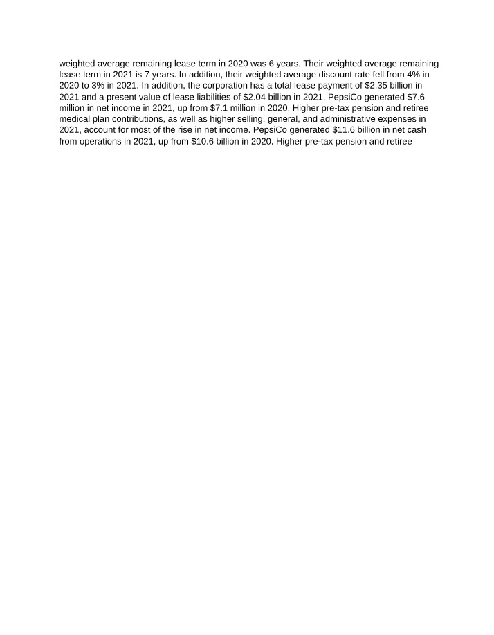 Financial Performance and Lease Statistics of PepsiCo