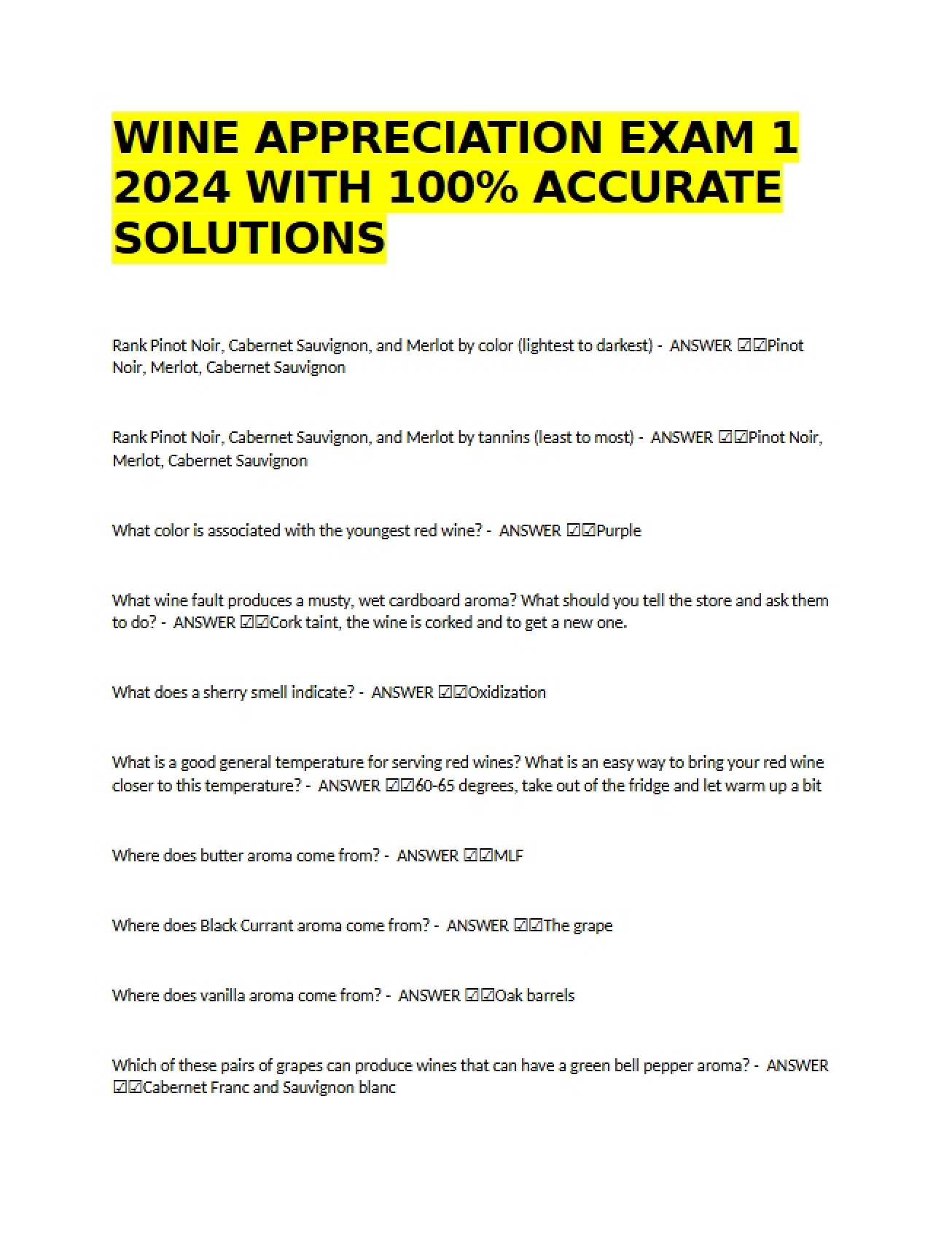 2024 First Exam on Wine Appreciation
