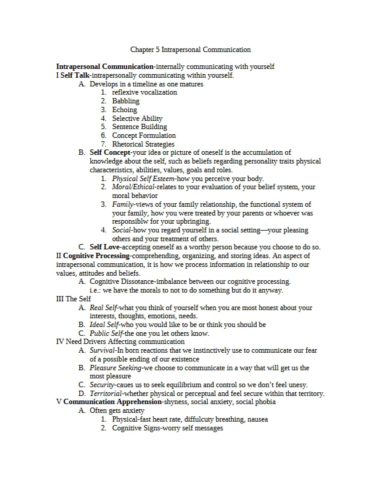 Process of Intrapersonal Communication from Chapter Five