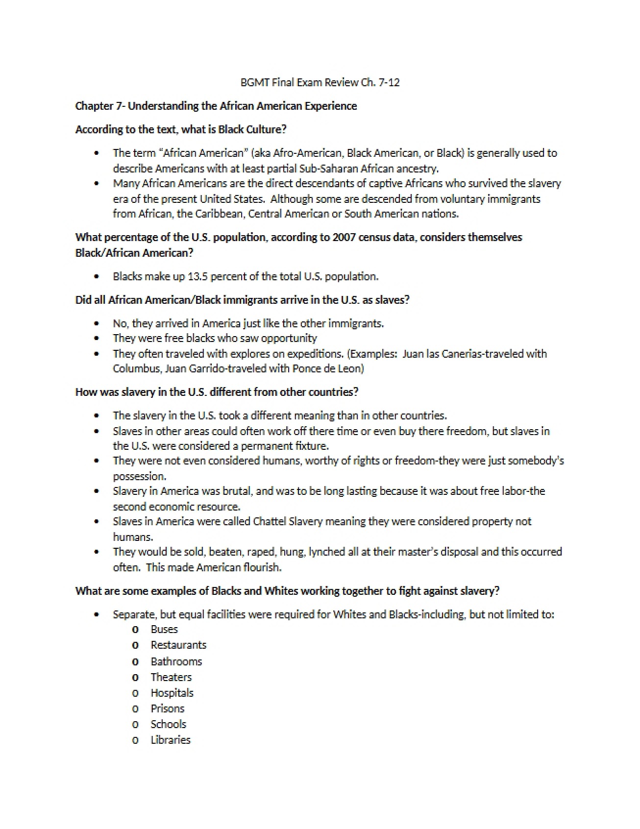 Review for Final Examination