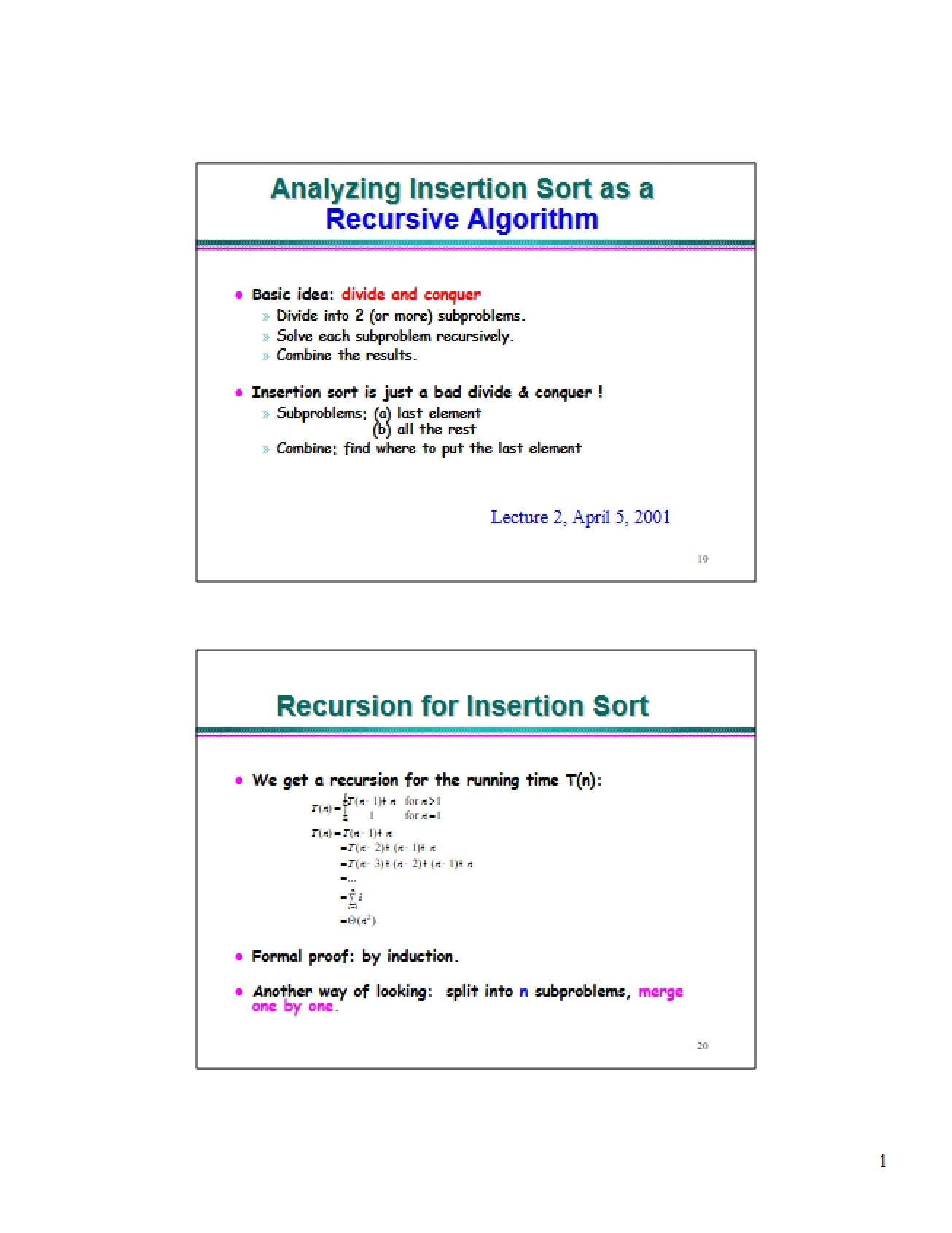 Analyzing Insertion Sort as a Recursive Algorithm