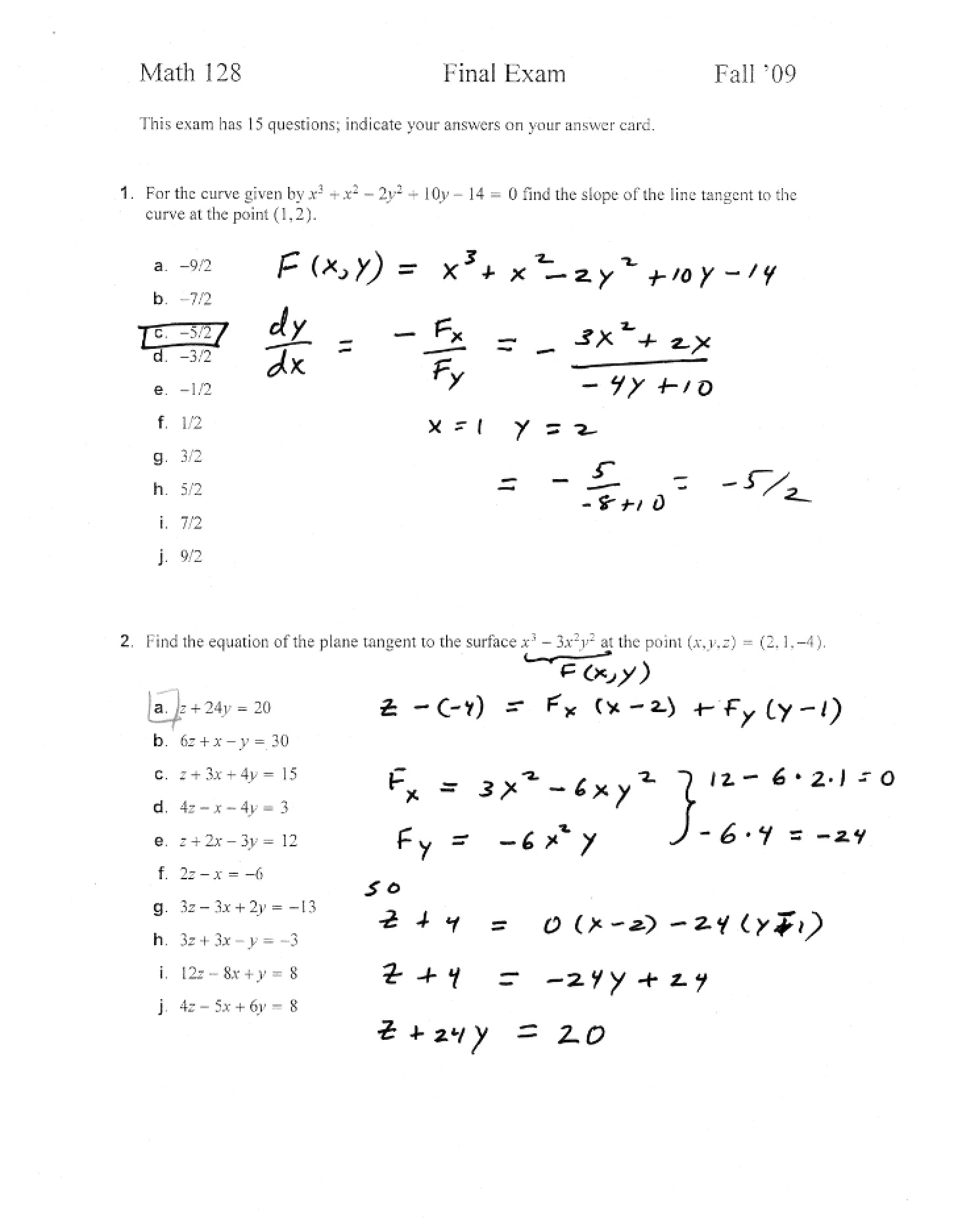 Solutions for Final Exam