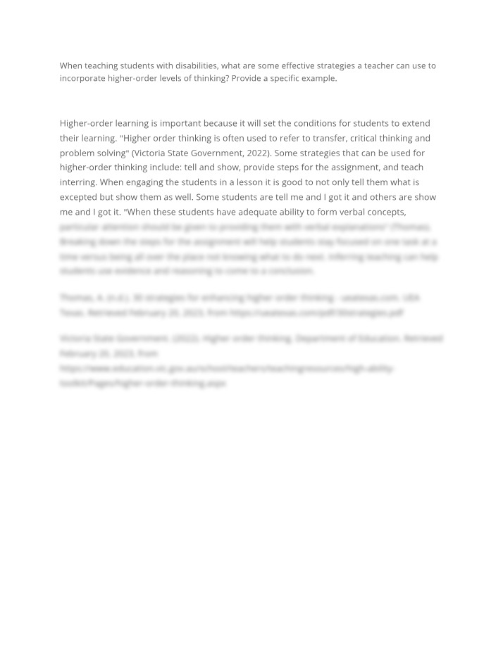 Effective Strategies for Incorporating Higher-Order Thinking