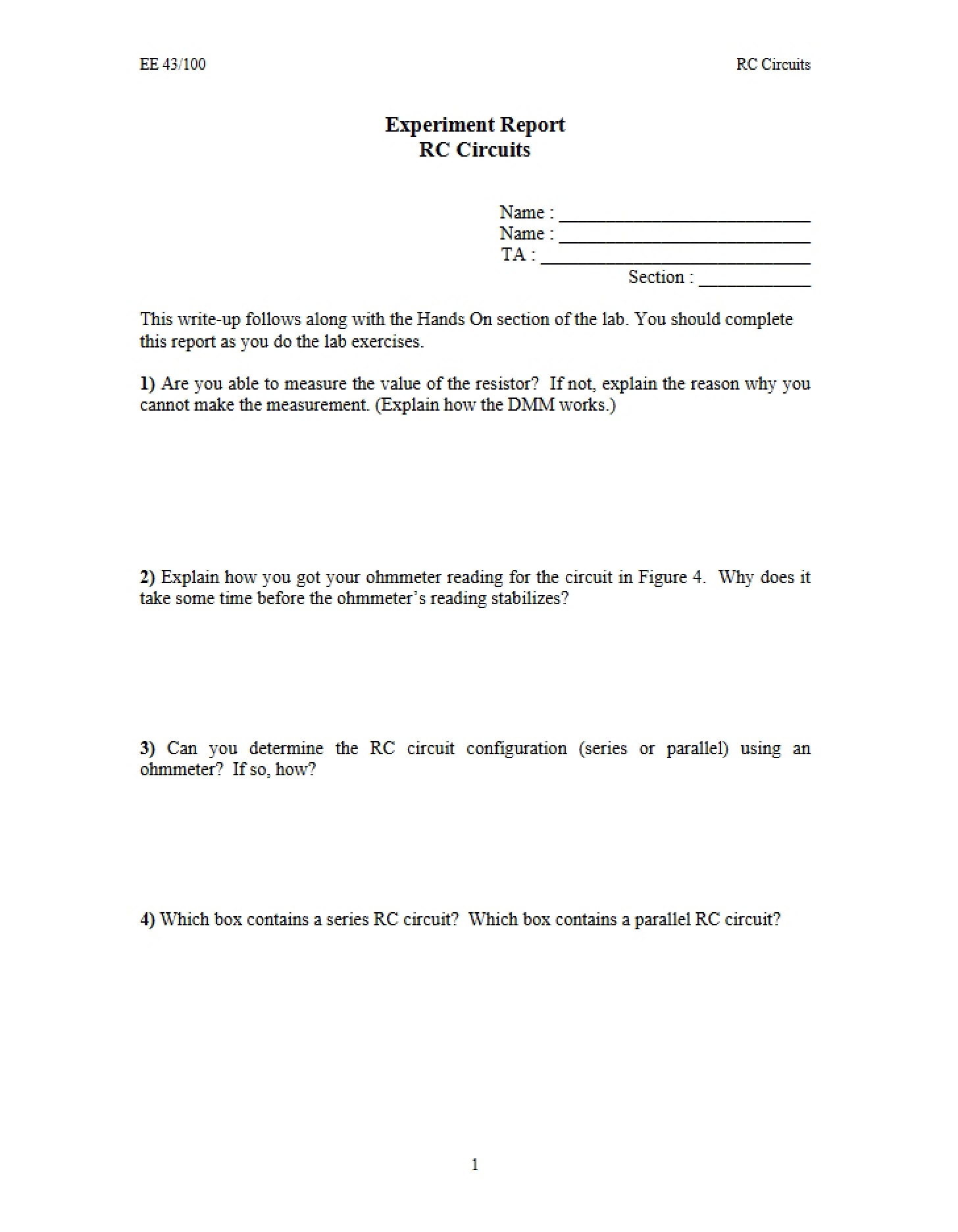 RC Circuits Experiment Report