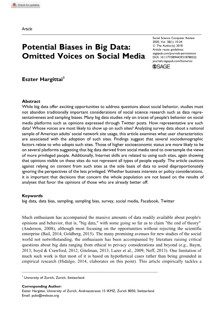 Biases in Big Data - Omitted Voices on Social Media