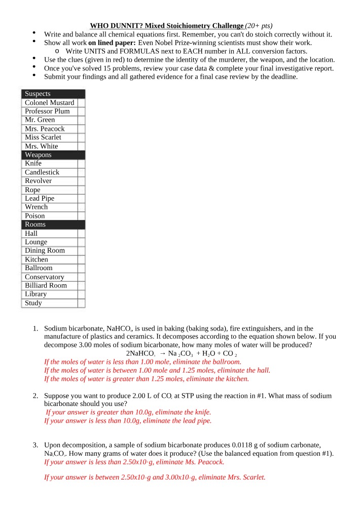 Mixed Stoichiometry Challenge - Who Dunnit