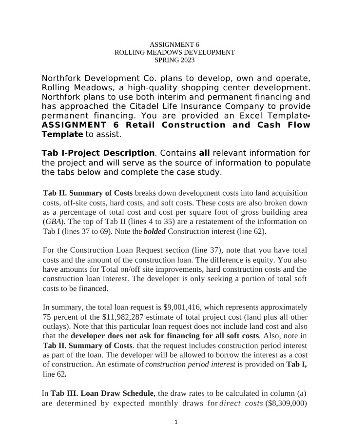Retail Construction and Cash Flow - Assignment 6