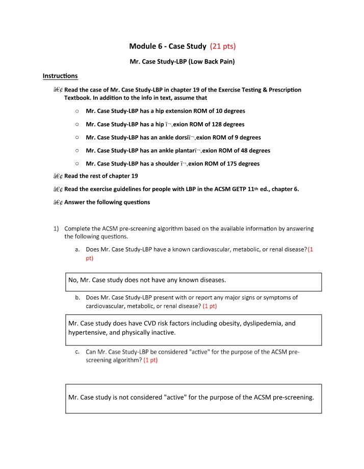 Case Study and Exercise for Managing Low Back Pain