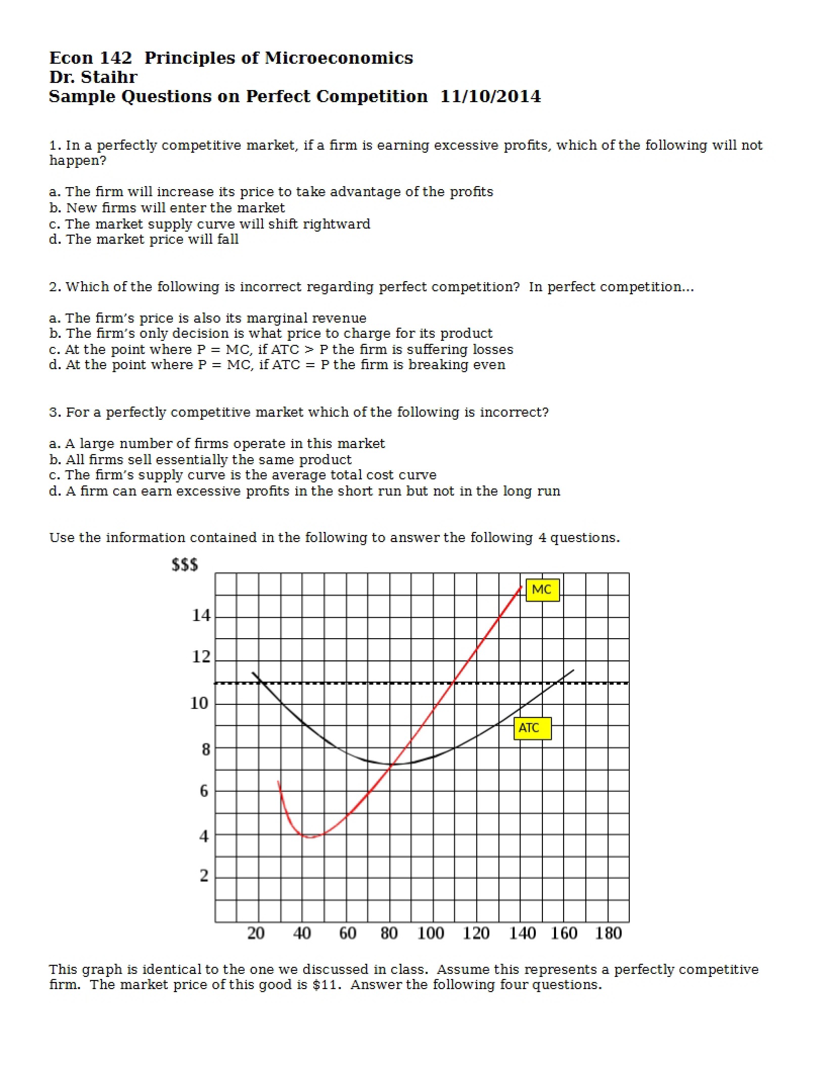 Perfect Competition Sample Questions