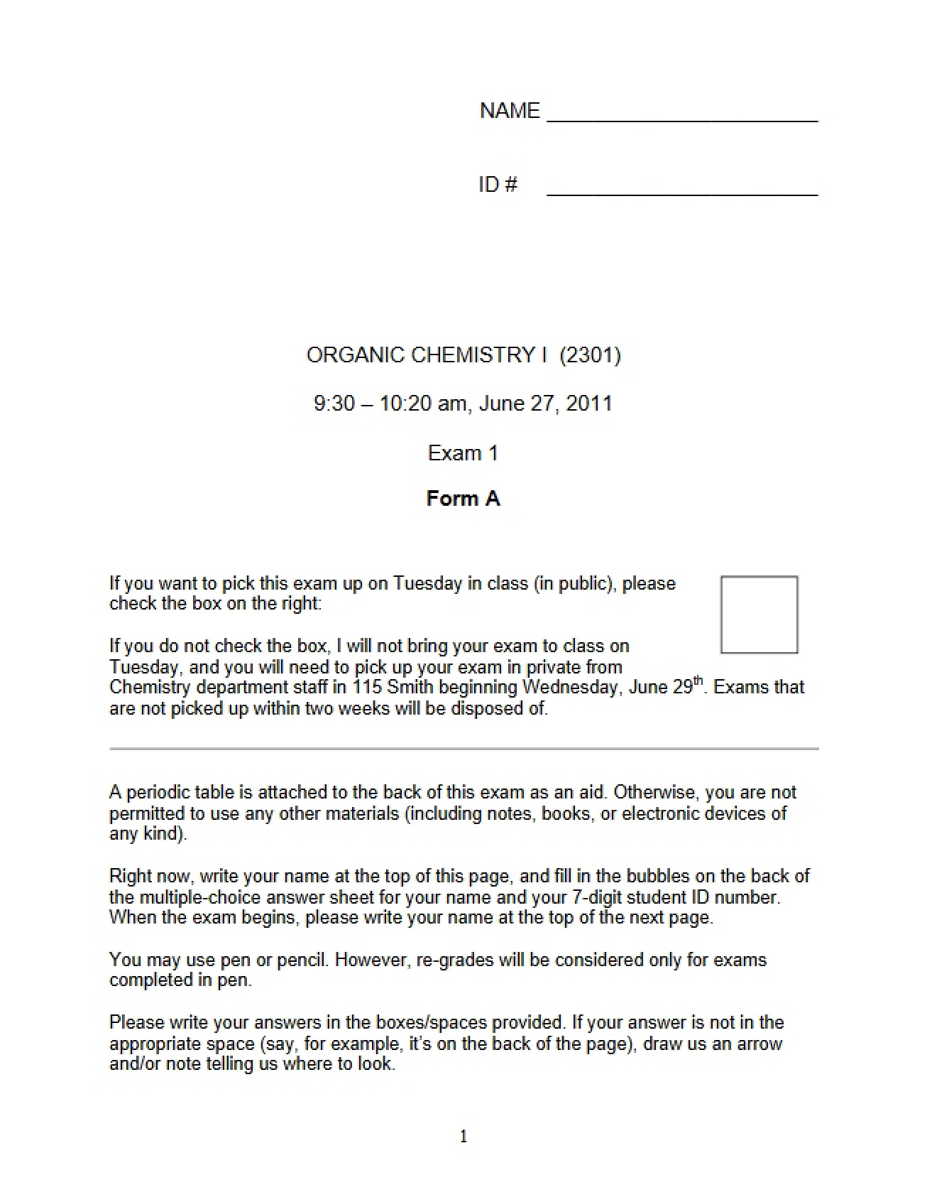 First Exam (Chem 2301)