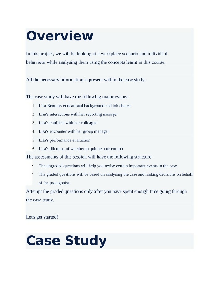 Workplace Scenarios and Individual Behavior Case Study