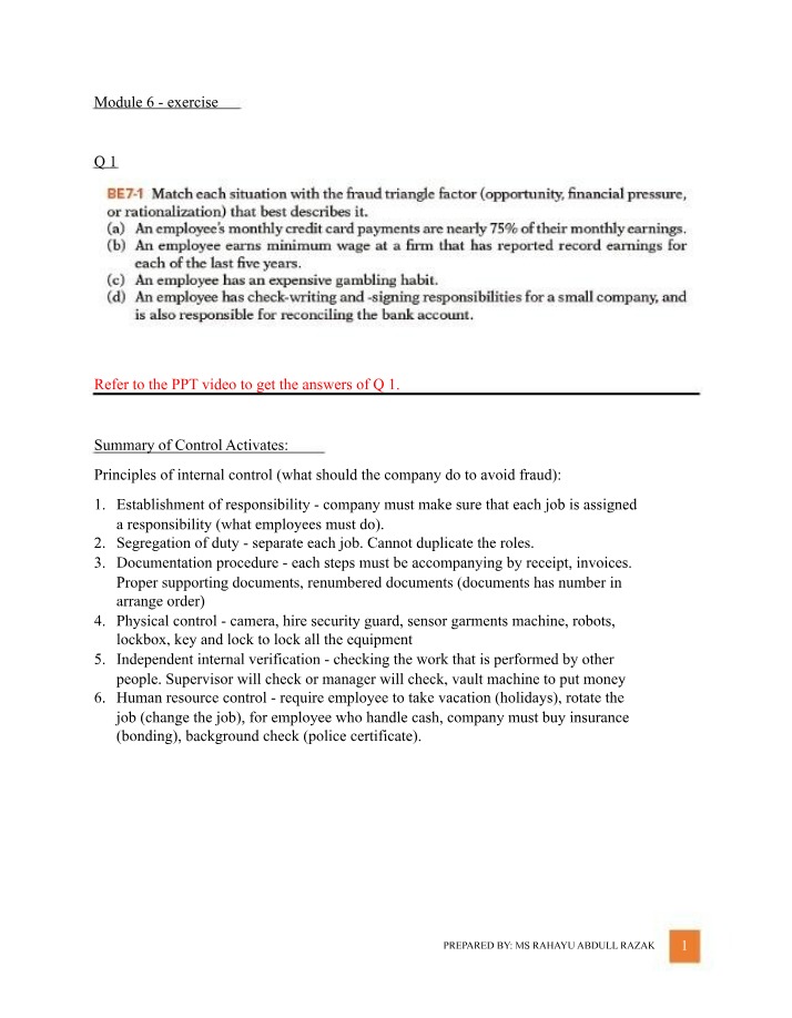 Internal Control and Bank Reconciliation - Accounting Exercises