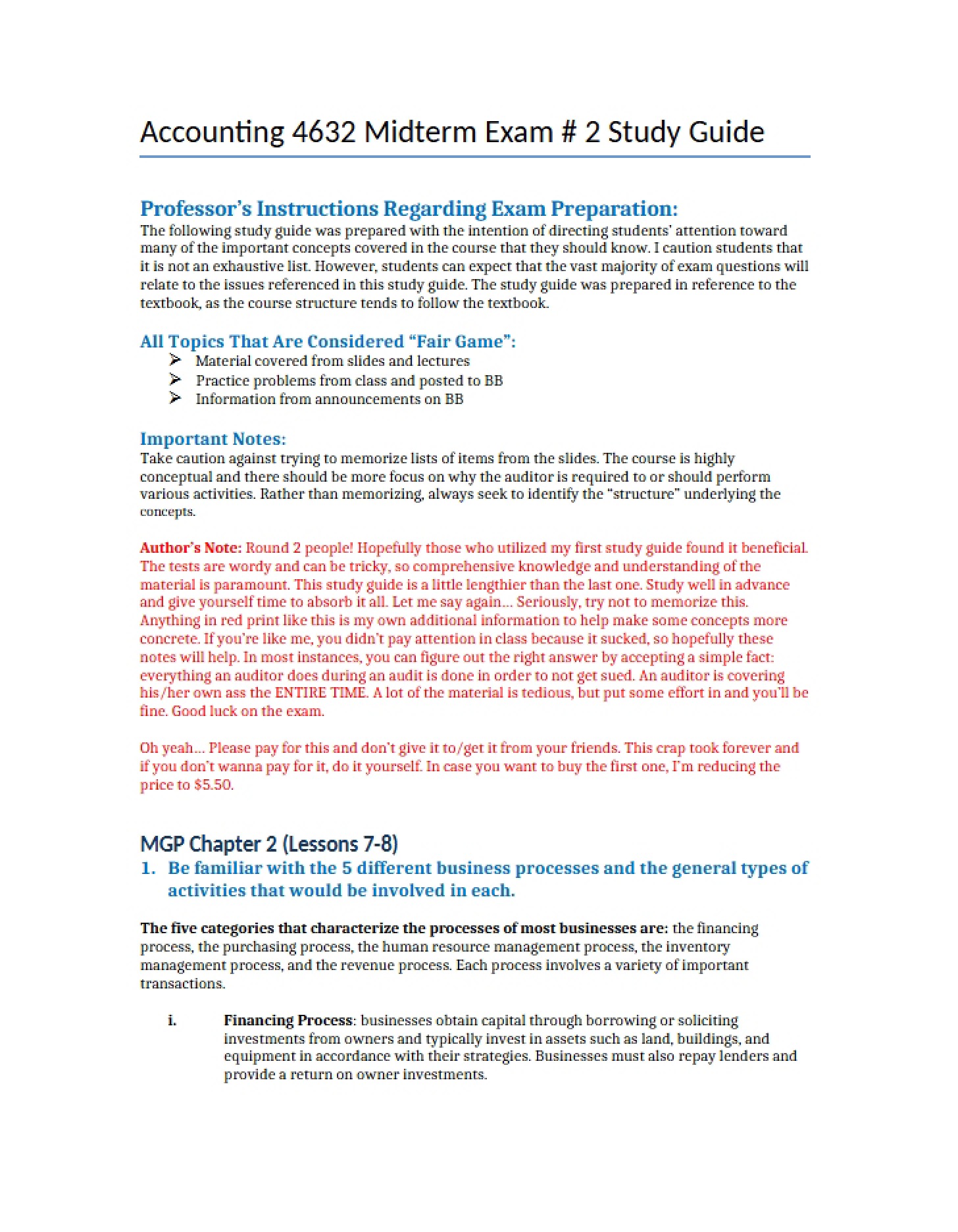 Second Midterm Review Framework