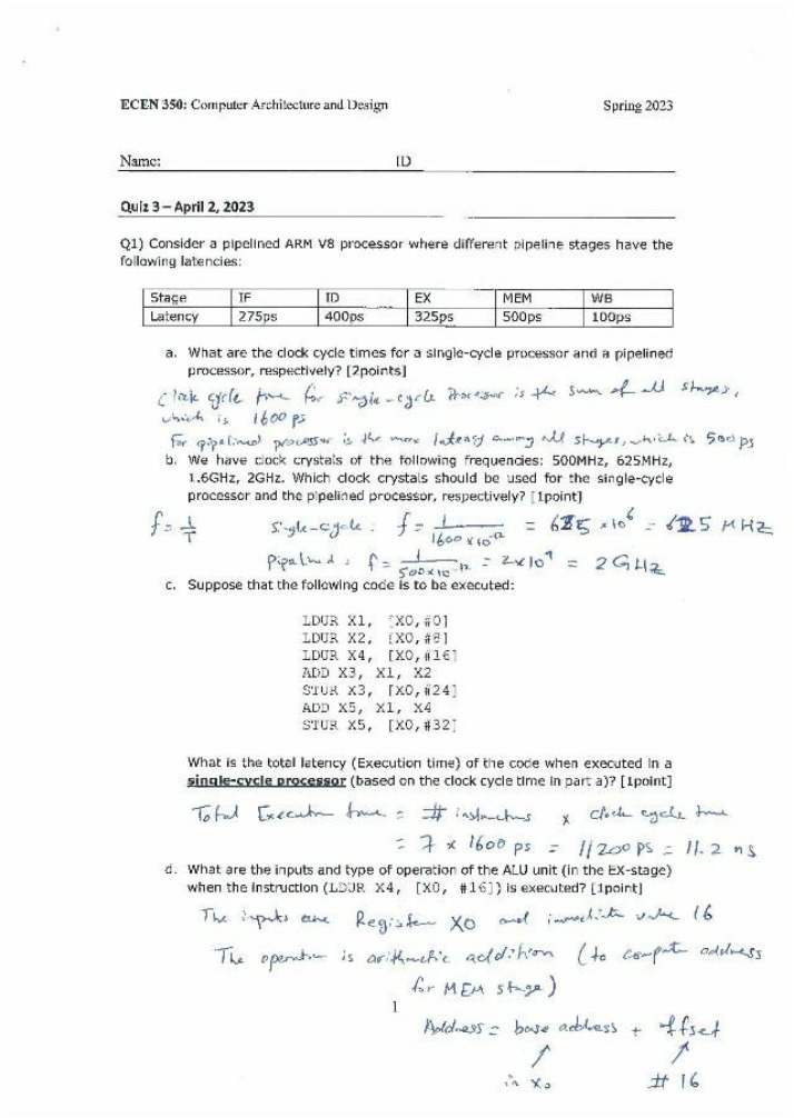ECEN 350 Quiz 3 Solutions