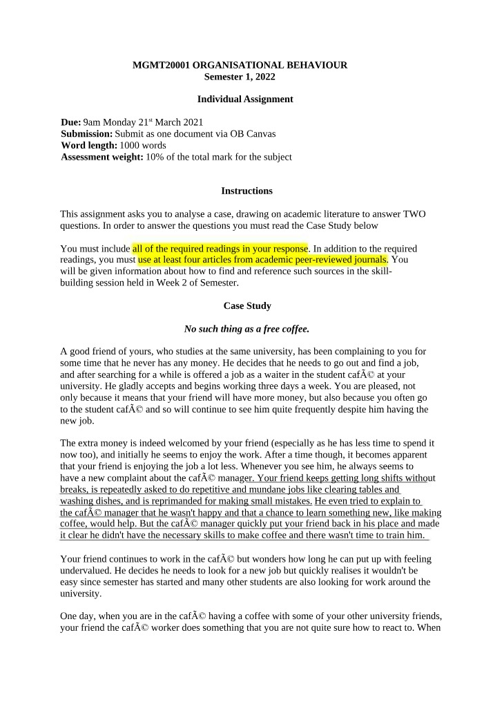 Organizational Behavior Analysis - The Impact of Job