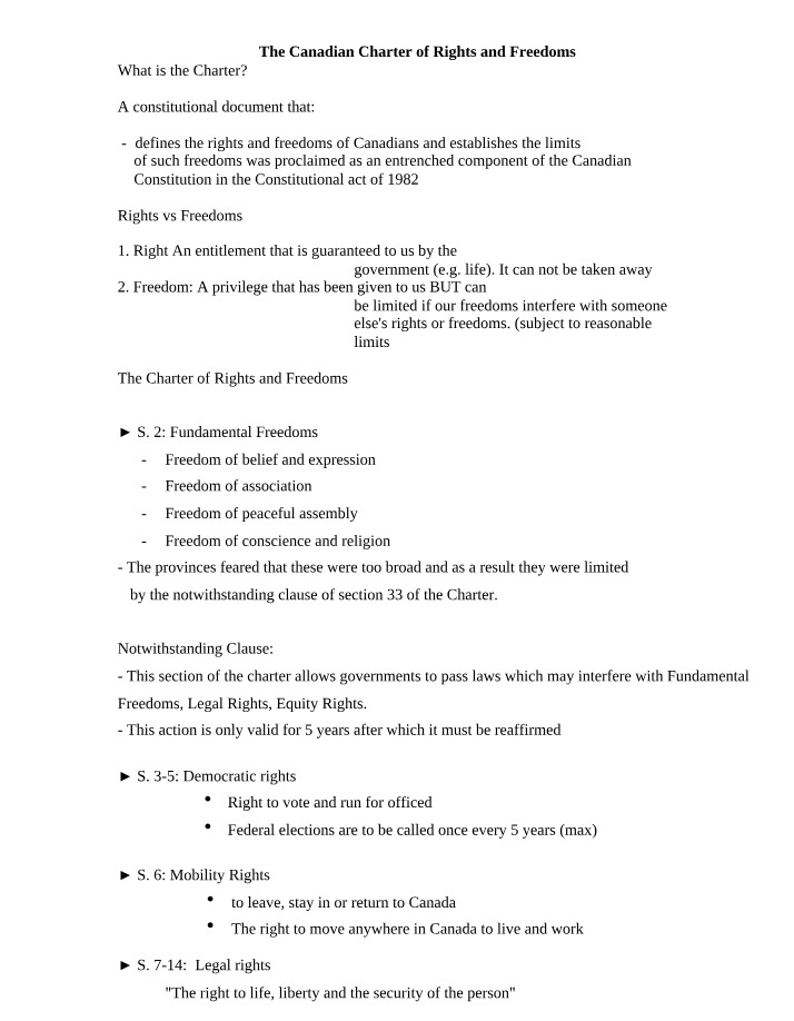 An Explanation of the Canadian Charter of Rights and Freedoms