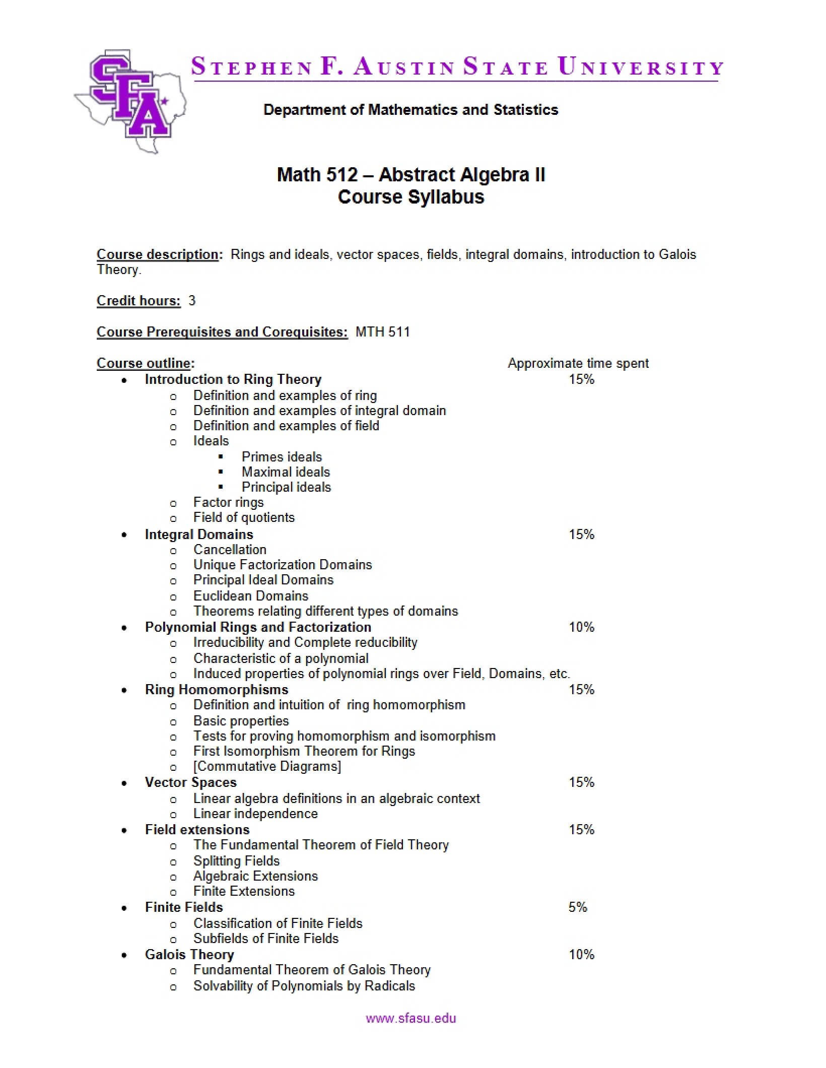 Abstract Algebra II Syllabus