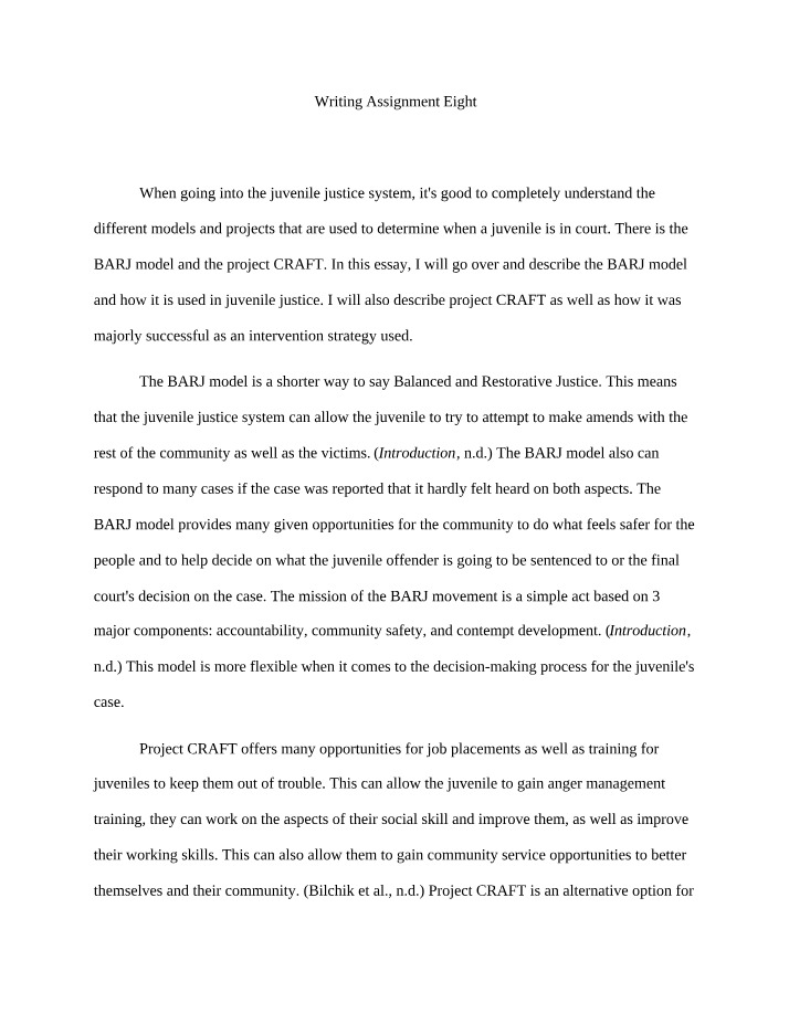 Juvenile Justice - The BARJ Model and Project CRAFT