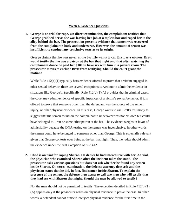 Evidence Questions for Week 6