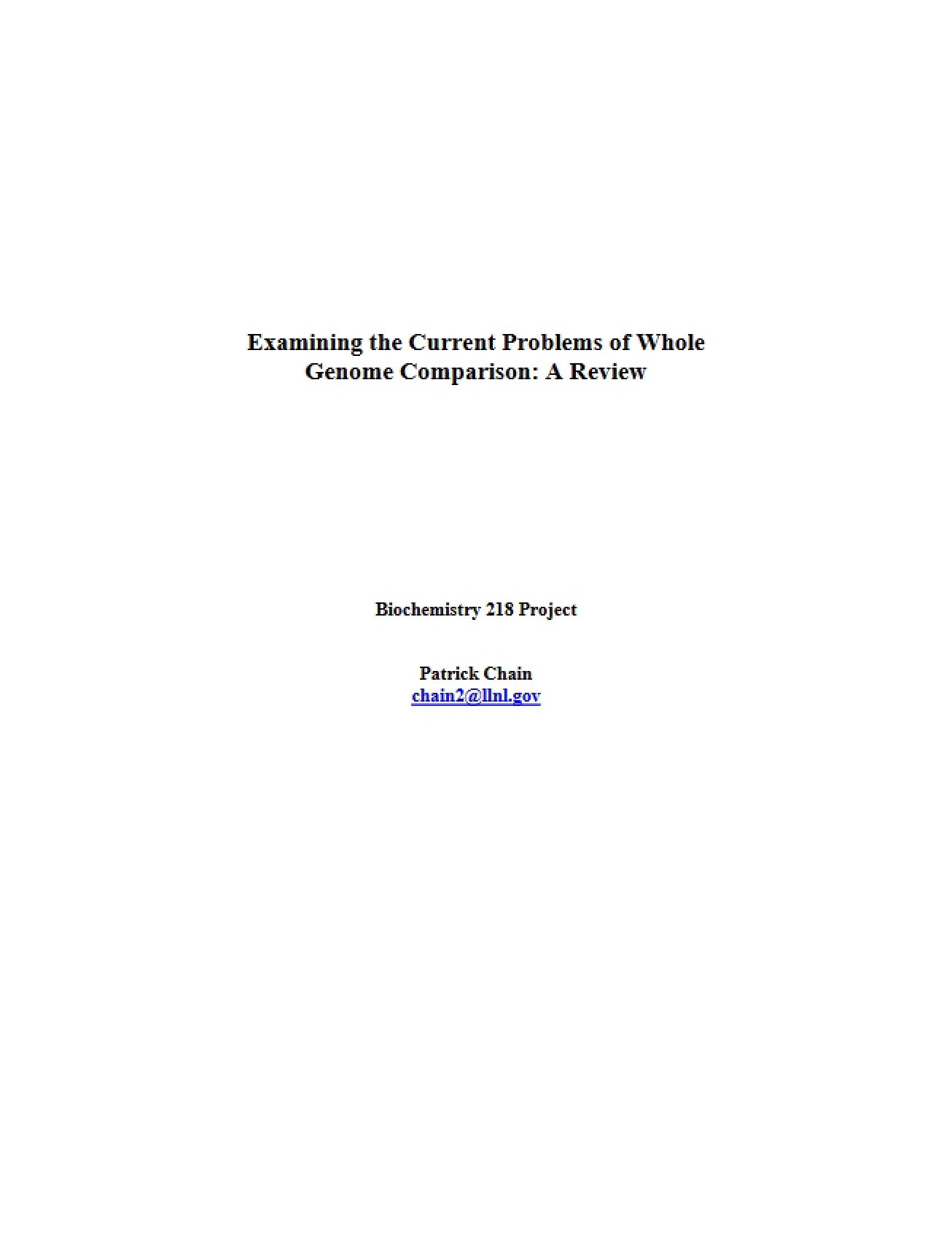 Review of Current Challenges in Whole Genome Comparison