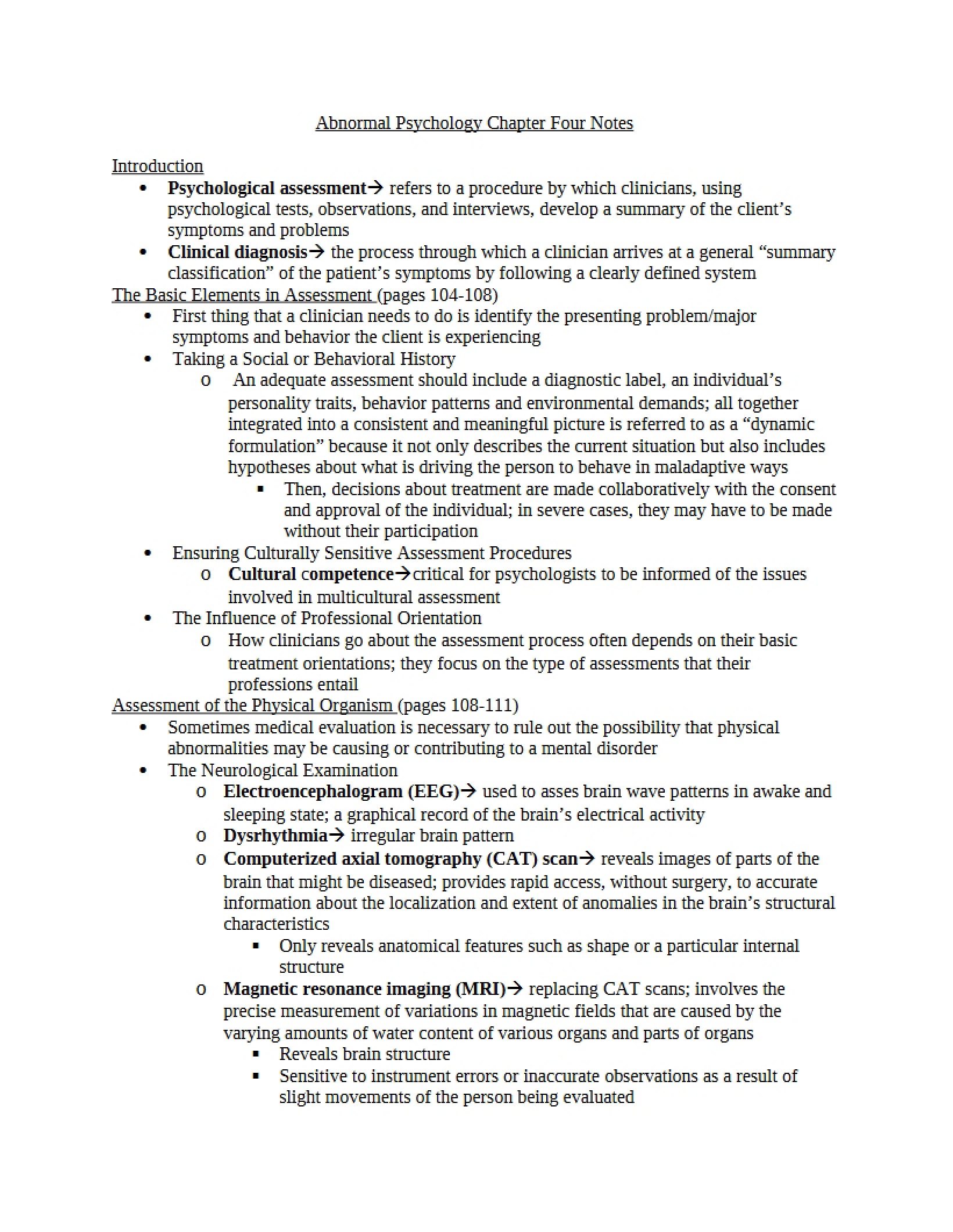 Notes on Abnormal Psych Chapter 4