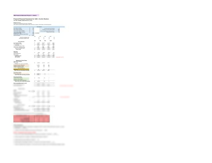 Projected Financial Statements for Julie's Jewelry