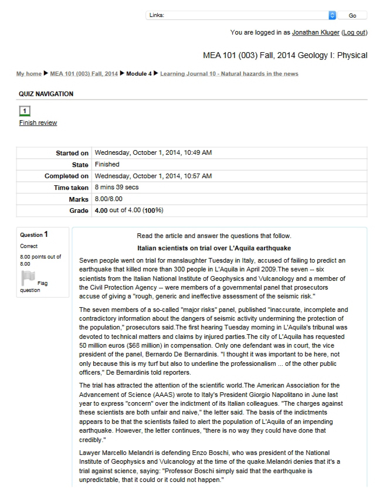 Natural Hazards in the News Learning Journal 10