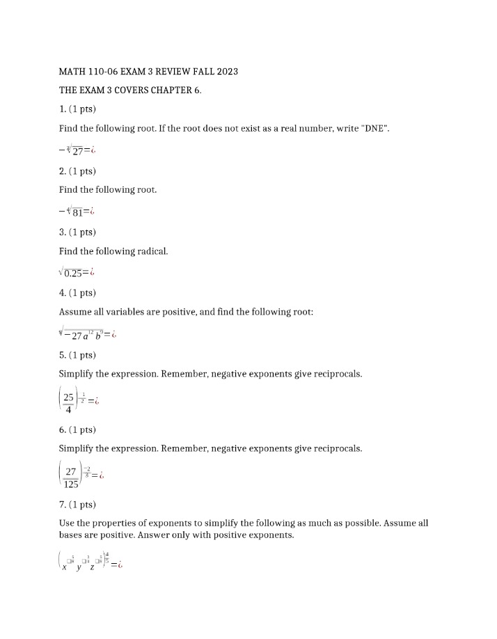 Fall 2023 Review for MATH 110 Exam 3