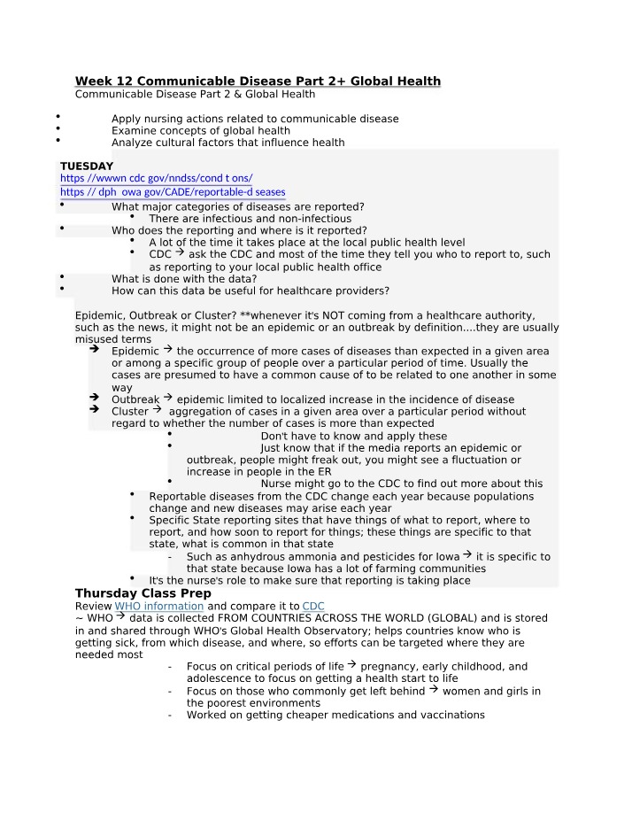 Week 12 - Communicable Disease and Global Health