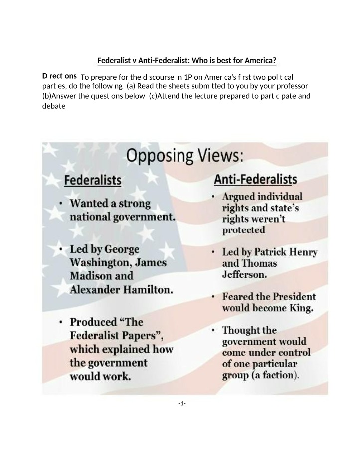 Comparison and Discussion - Federalist vs Anti-Federalist