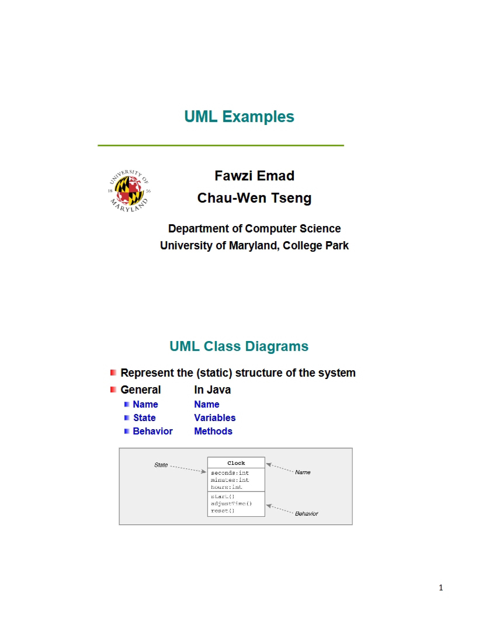 Examples of UML