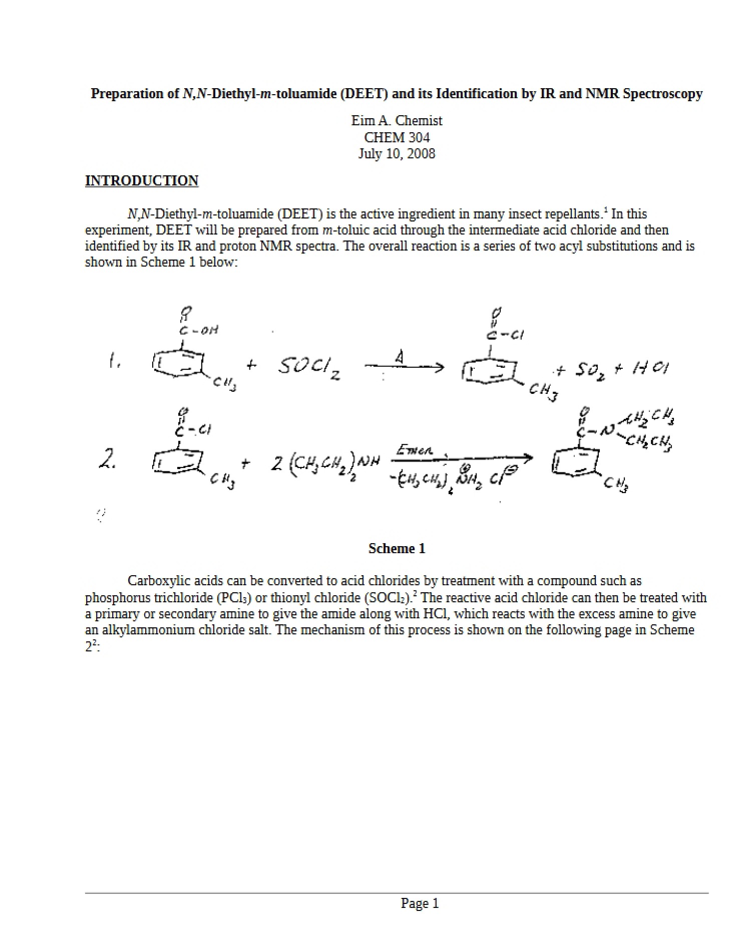 Synthesis and Identification of DEET