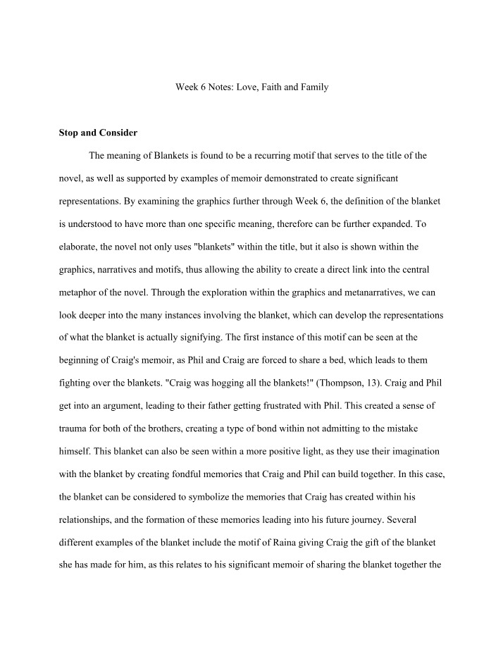 Week 6 Notes - The Meaning of Blankets