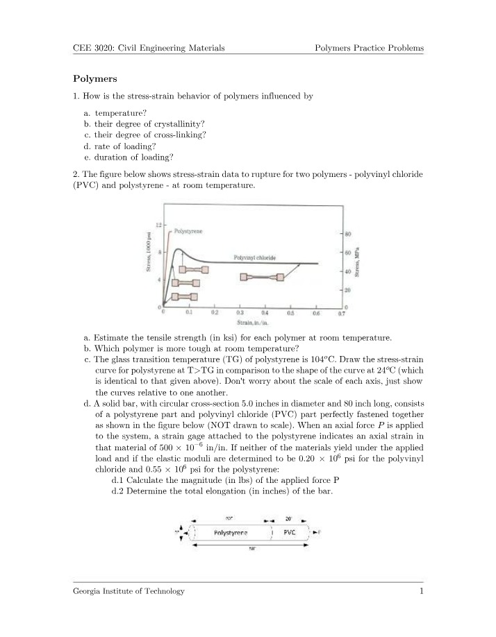 Practice Problems on Polymers