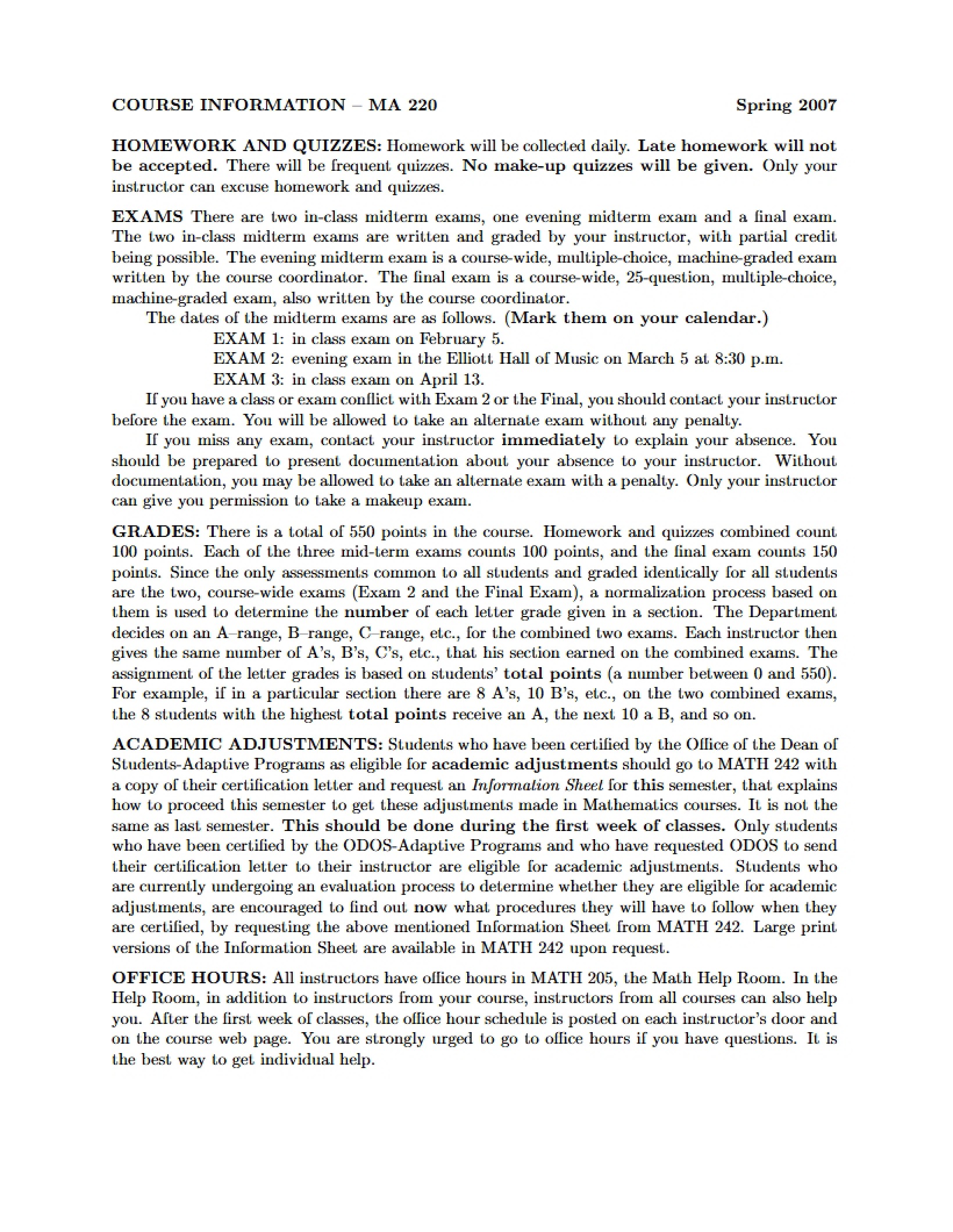 Calculus Course Info