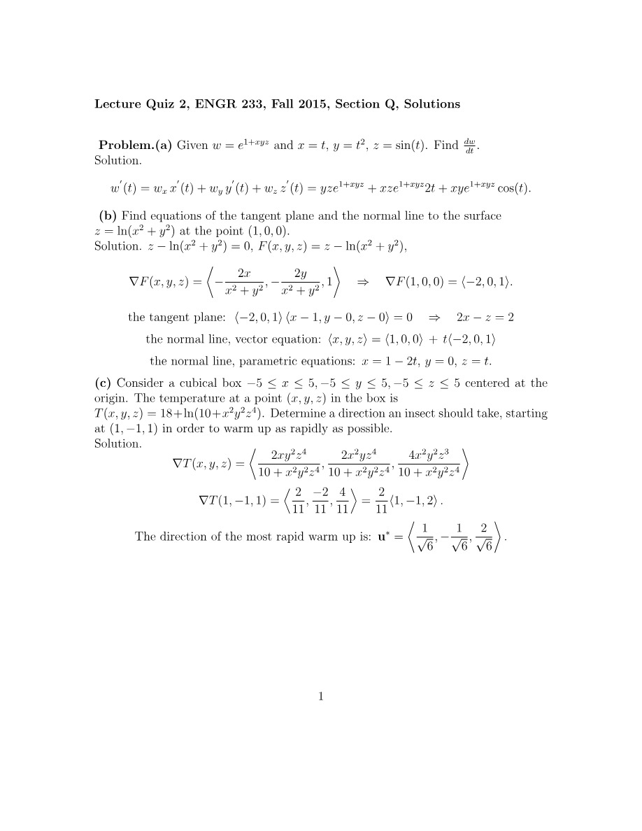 Lecture Quiz 2 Solutions - ENGR 233 Fall 2015