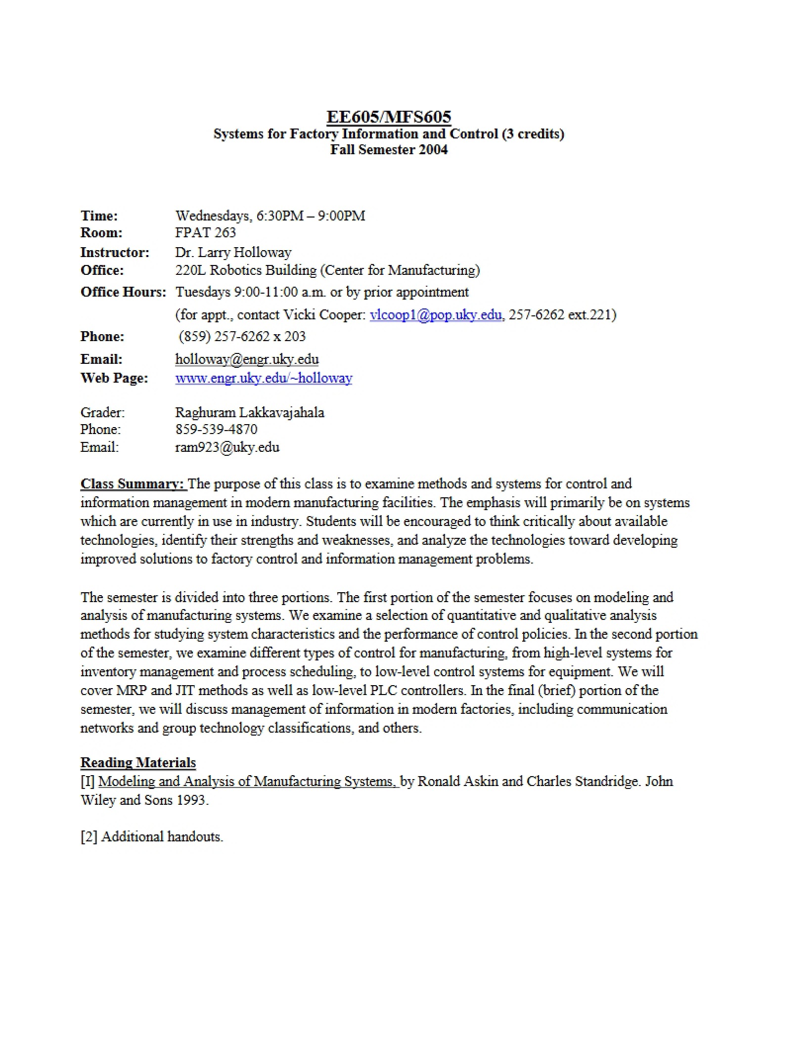 Syllabus for MFS605