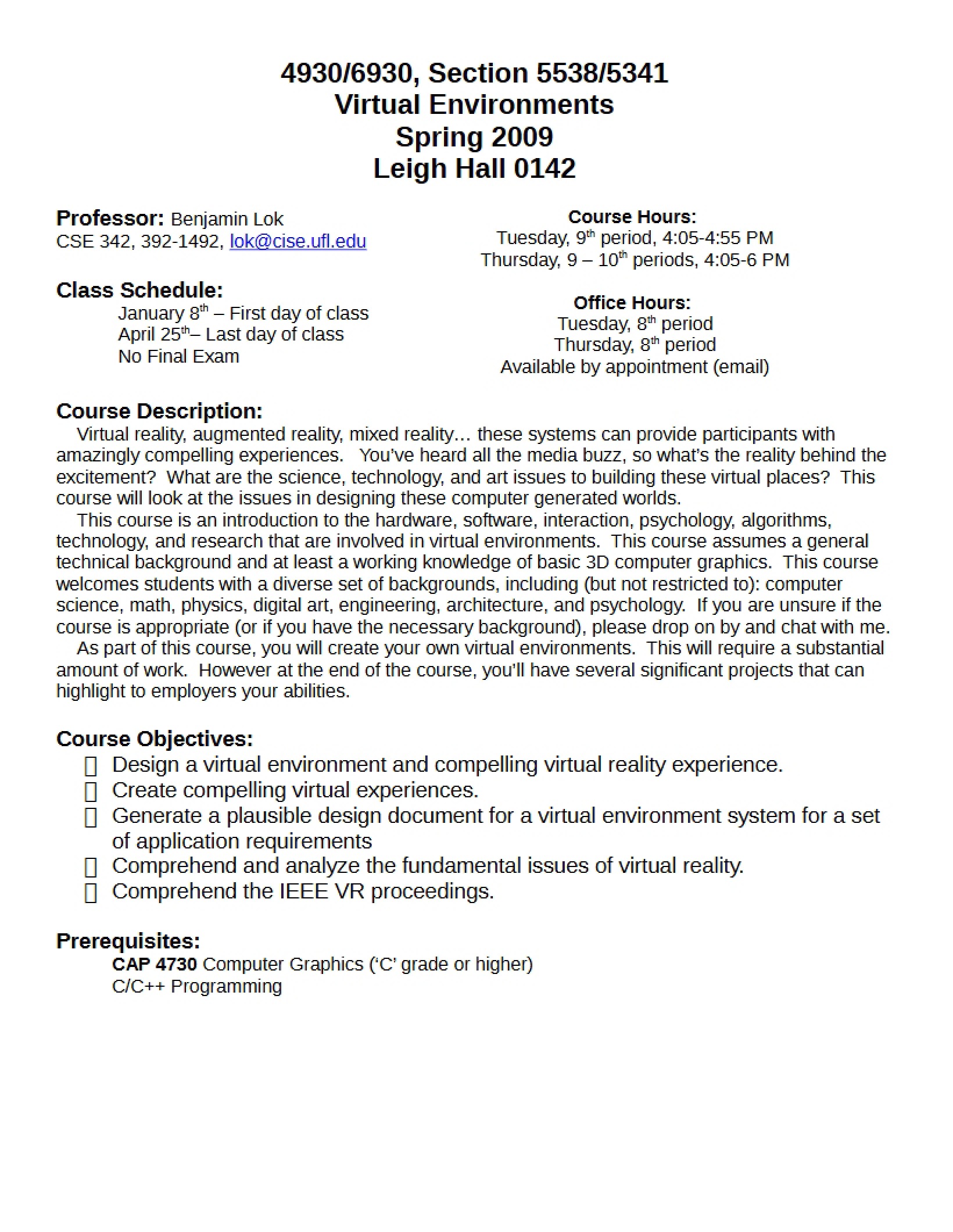 Advanced Interactive Graphics Syllabus