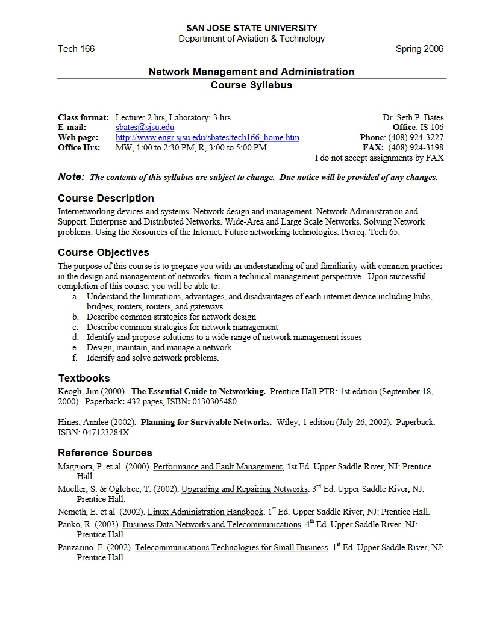Networking Admin Syllabus