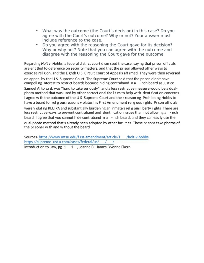 Case Analysis - Holt v. Hobbs