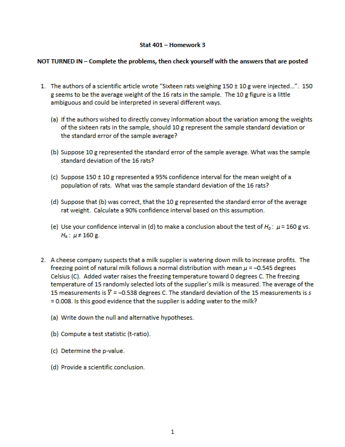 Third Homework for Statistical Methods for Research