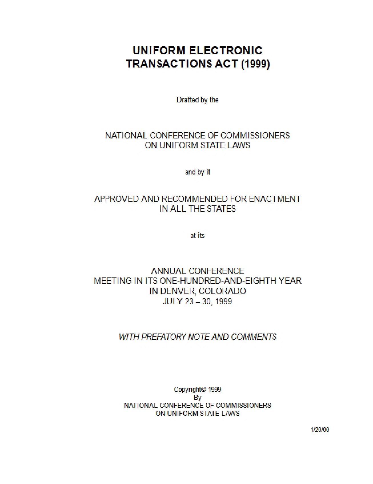 1999 Act on Uniform Electronic Transactions