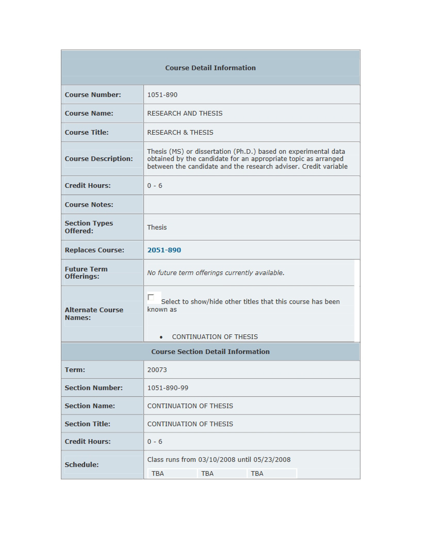 Research and Thesis Course Information