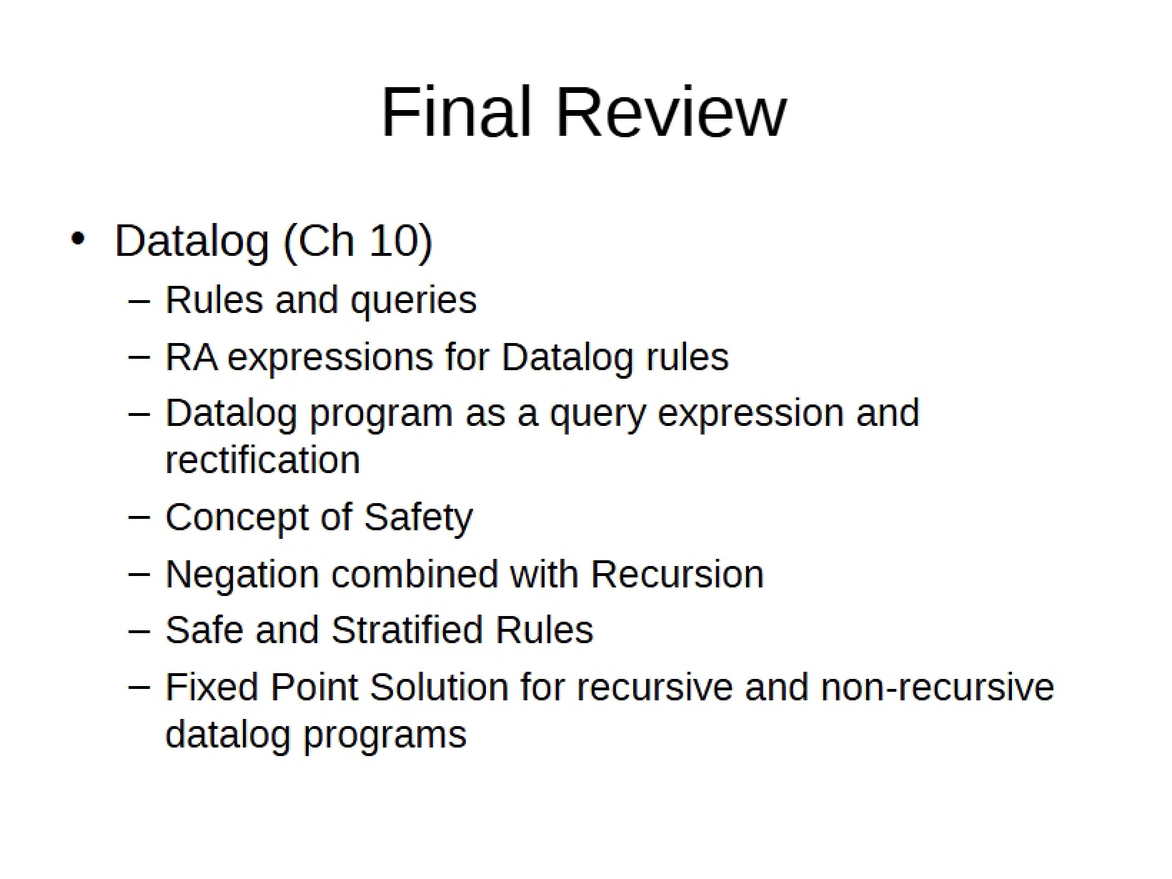 Review for Final