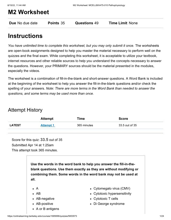 Worksheet for Module 2