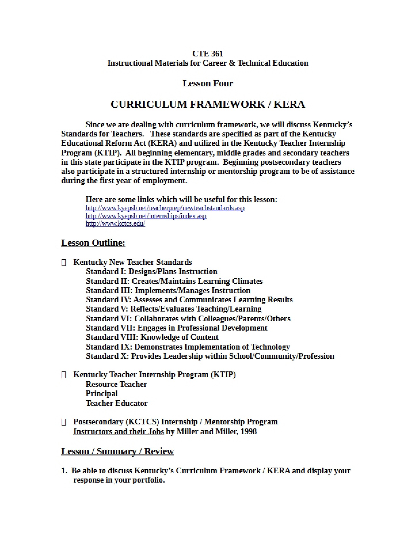 Curriculum Framework for KERA
