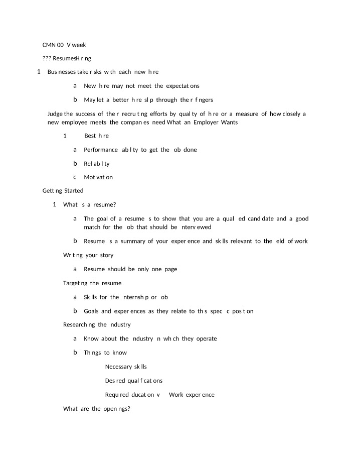 CMN 003V Week 5 - Resumes and Hiring